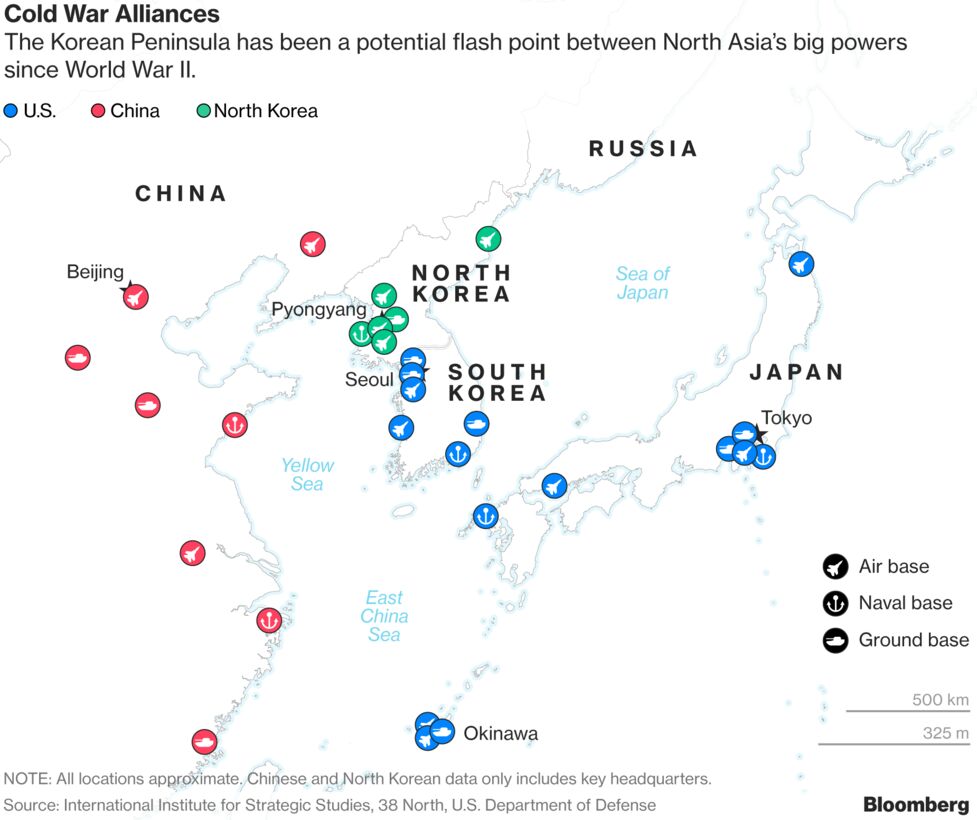 第２次朝鮮戦争勃発なら戦火はアジア全域に急速に拡大 地図が物語る Bloomberg