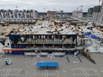 A destroyed shopping center in Bucha, Ukraine, April. 20.&nbsp;