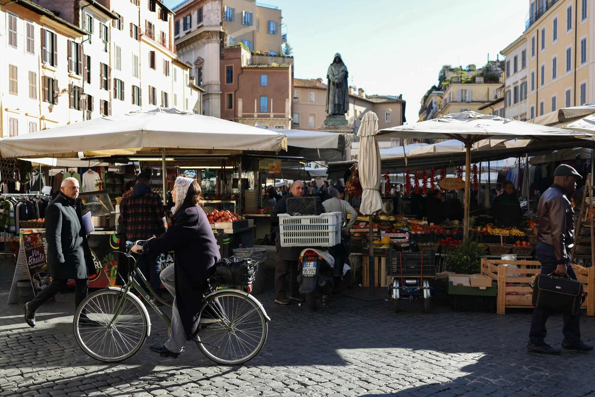 The Campo dei Fiori outdoor market in Rome.
