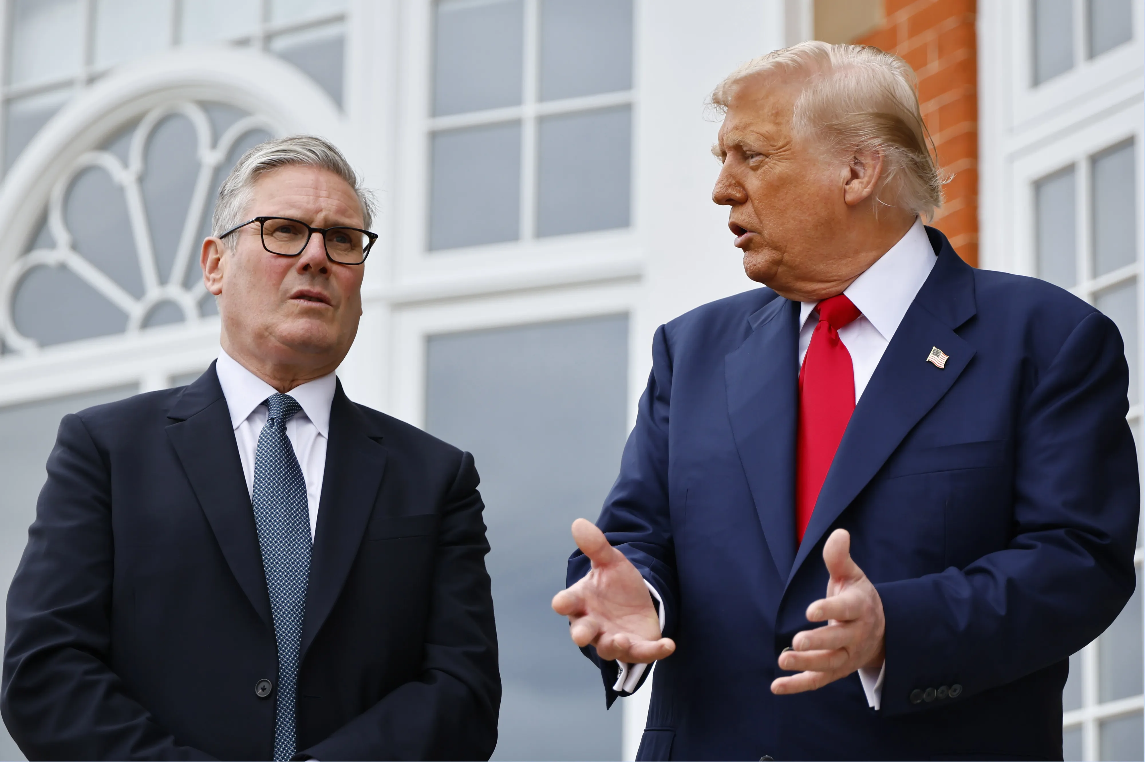 UK Prime Minister Keir Starmer, left, and US President Donald Trump&nbsp;ahead of their meeting at the Trump Turnberry golf course in Turnberry, Scotland, on Monday.
