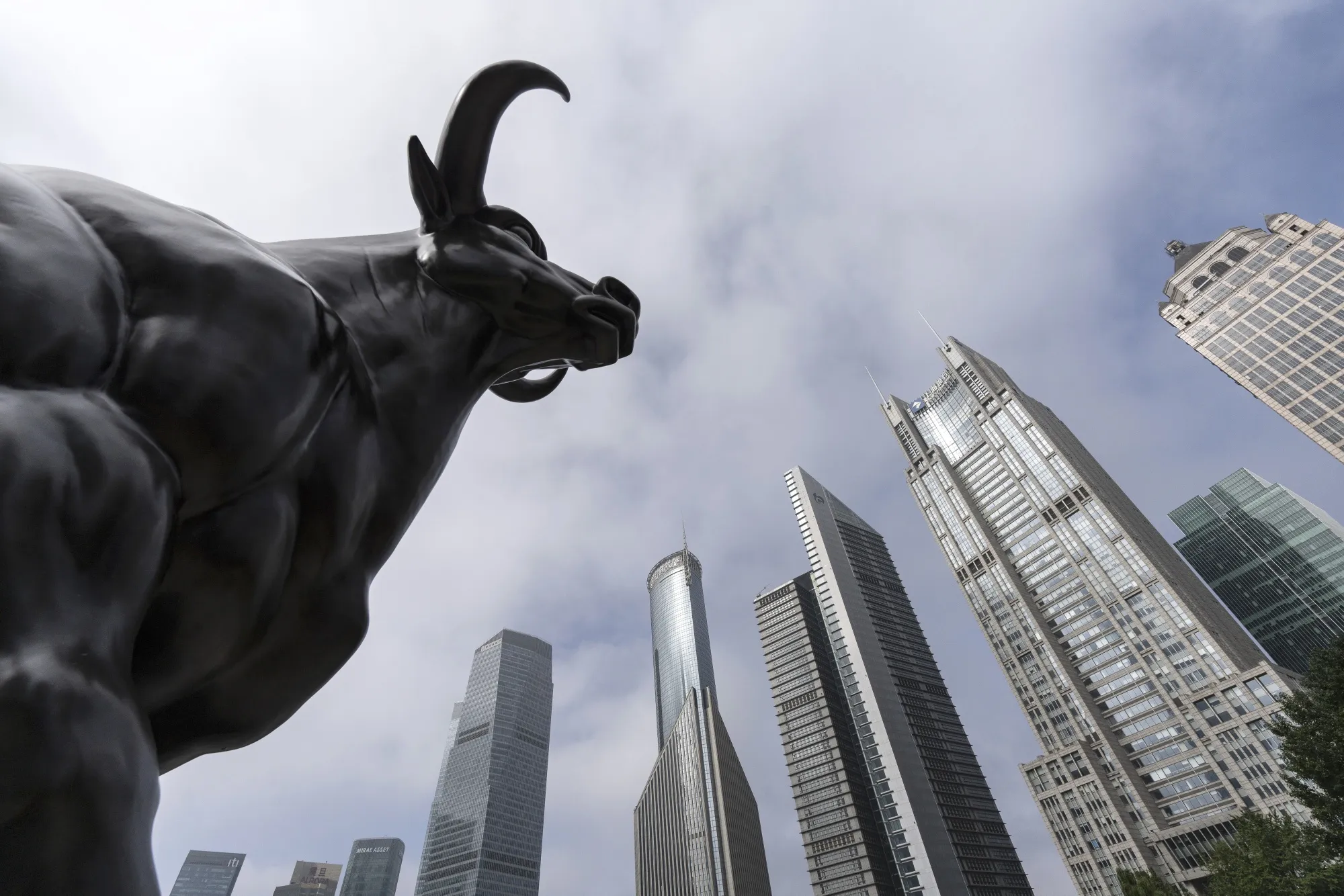 A bull statue in the financial district of Shanghai.
