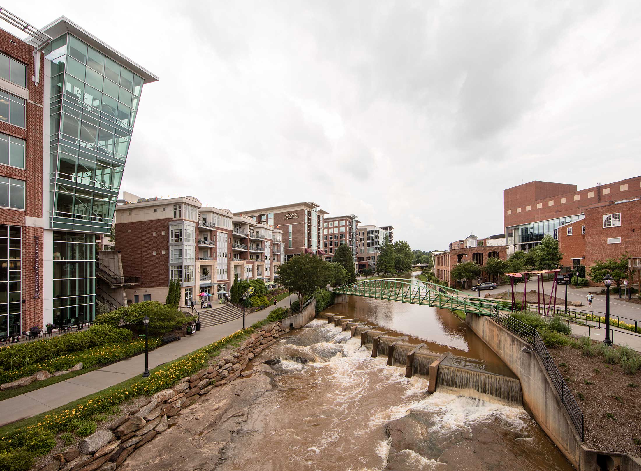 The spruced-up waterfront in Greenville, S.C.