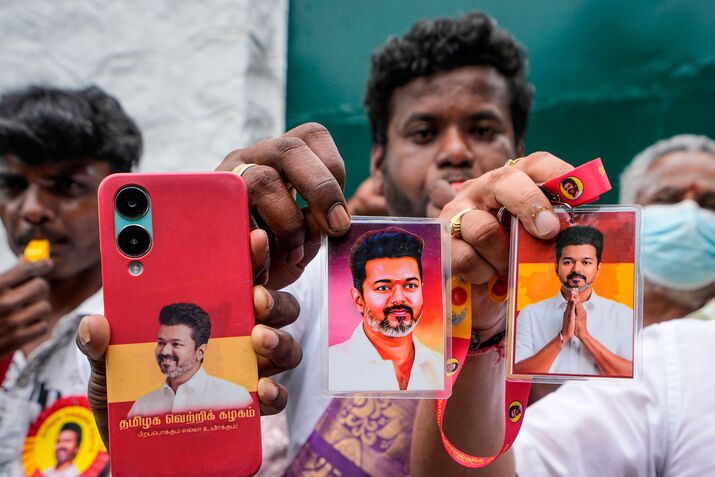 Supporters of actor-turned-politician C. Joseph Vijay, in Chennai,India.