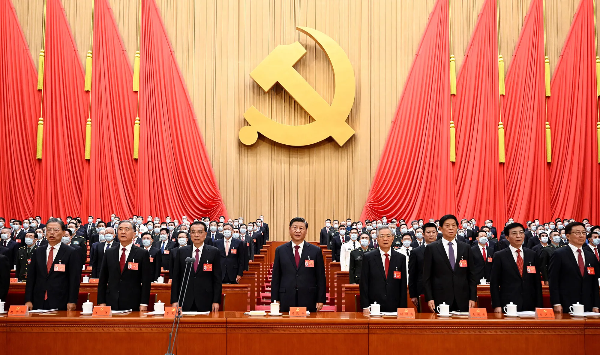 Xi Jinping, center, at the opening session of the 20th National Congress of the Communist Party of China in Beijing on Oct. 16.