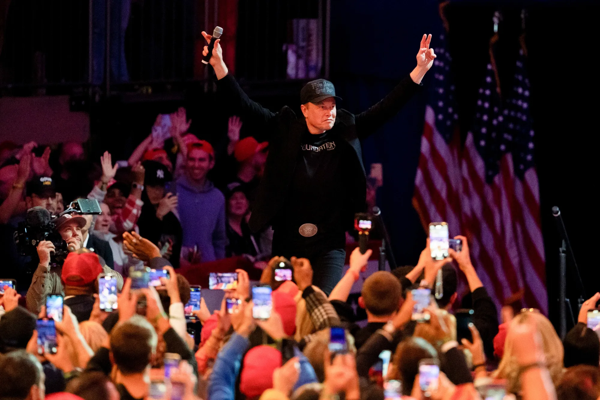 Elon Musk, owner of the social platform X, arrives for a Trump campaign event&nbsp;at Madison Square Garden.