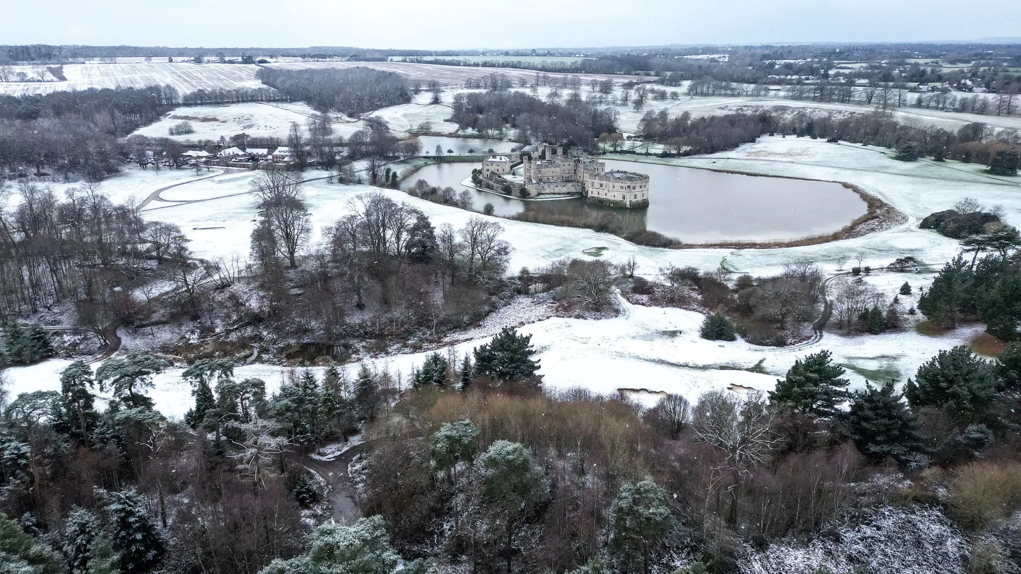 Leeds Castle covered in snow in Maidstone, Kent, on Jan. 8.