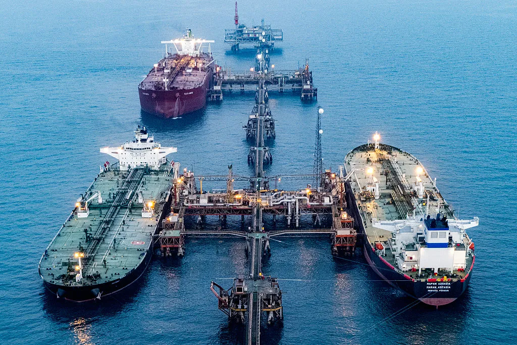 Tankers&nbsp;docked at Al-Basrah Oil Terminal offshore of Iraq's southern Faw peninsula.