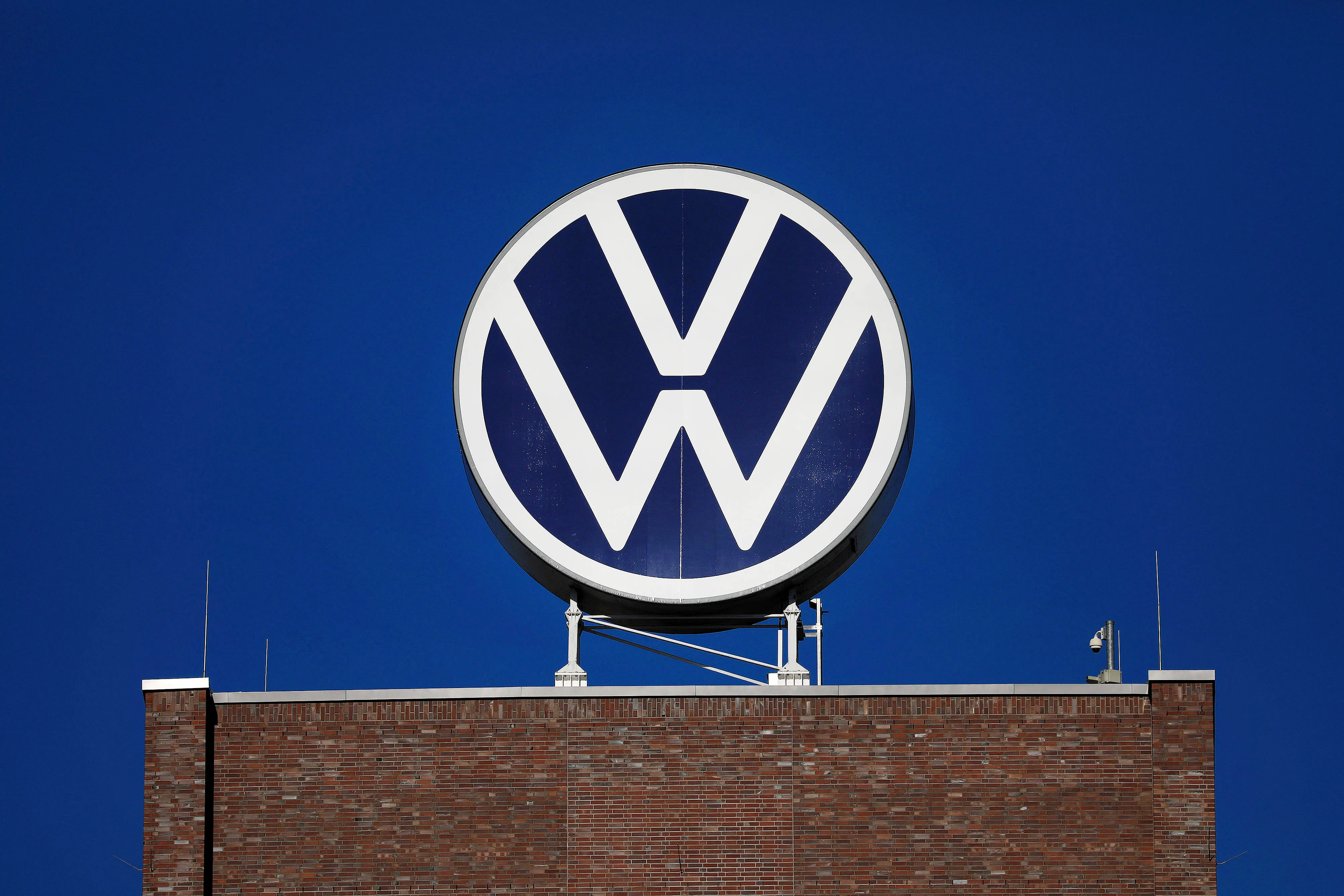 The updated Volkswagen AG&nbsp;logo sits on the automaker's headquarters in Wolfsburg.