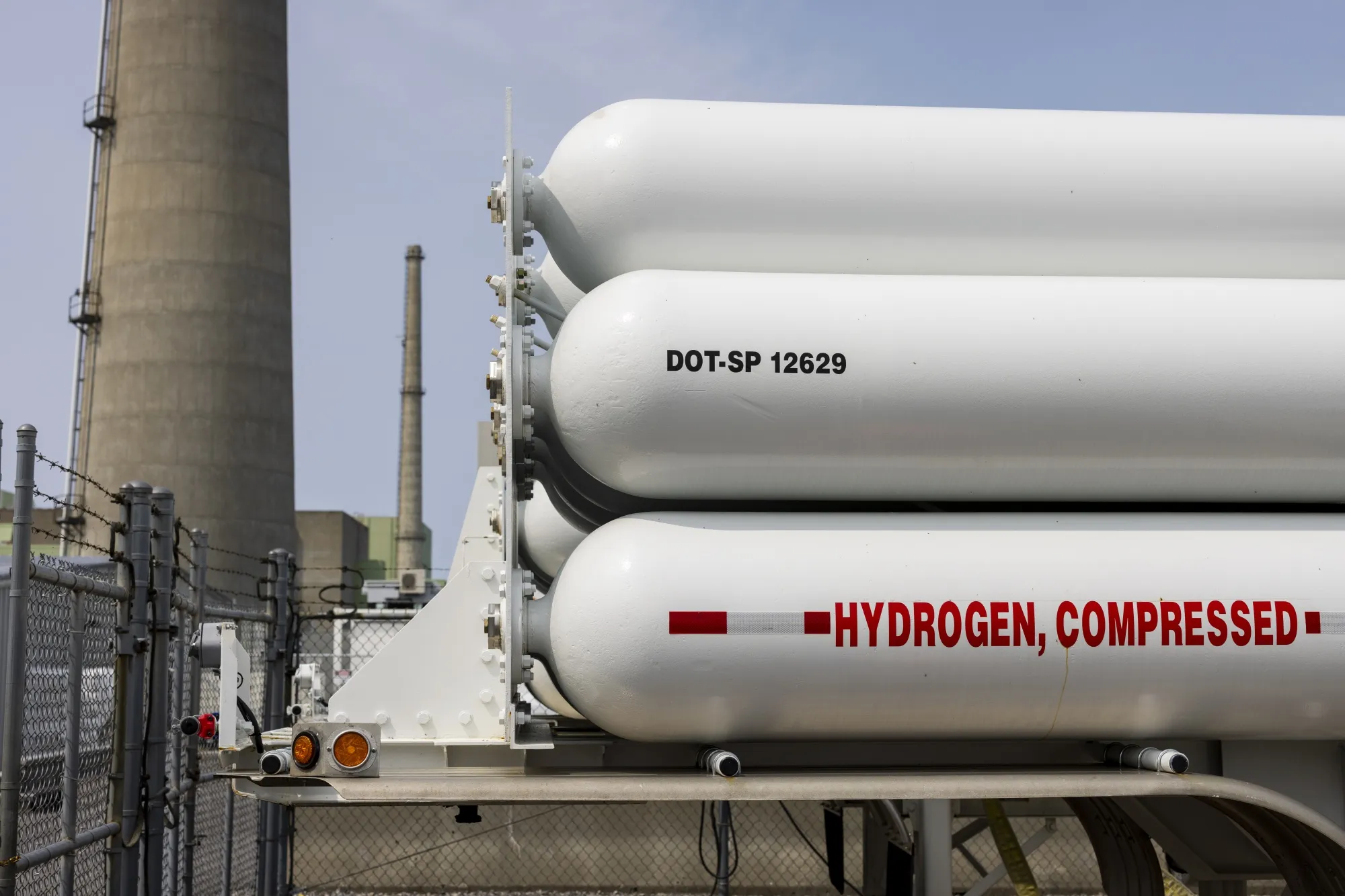 Hydrogen tanks in a storage area at a nuclear station in Scriba, New York.