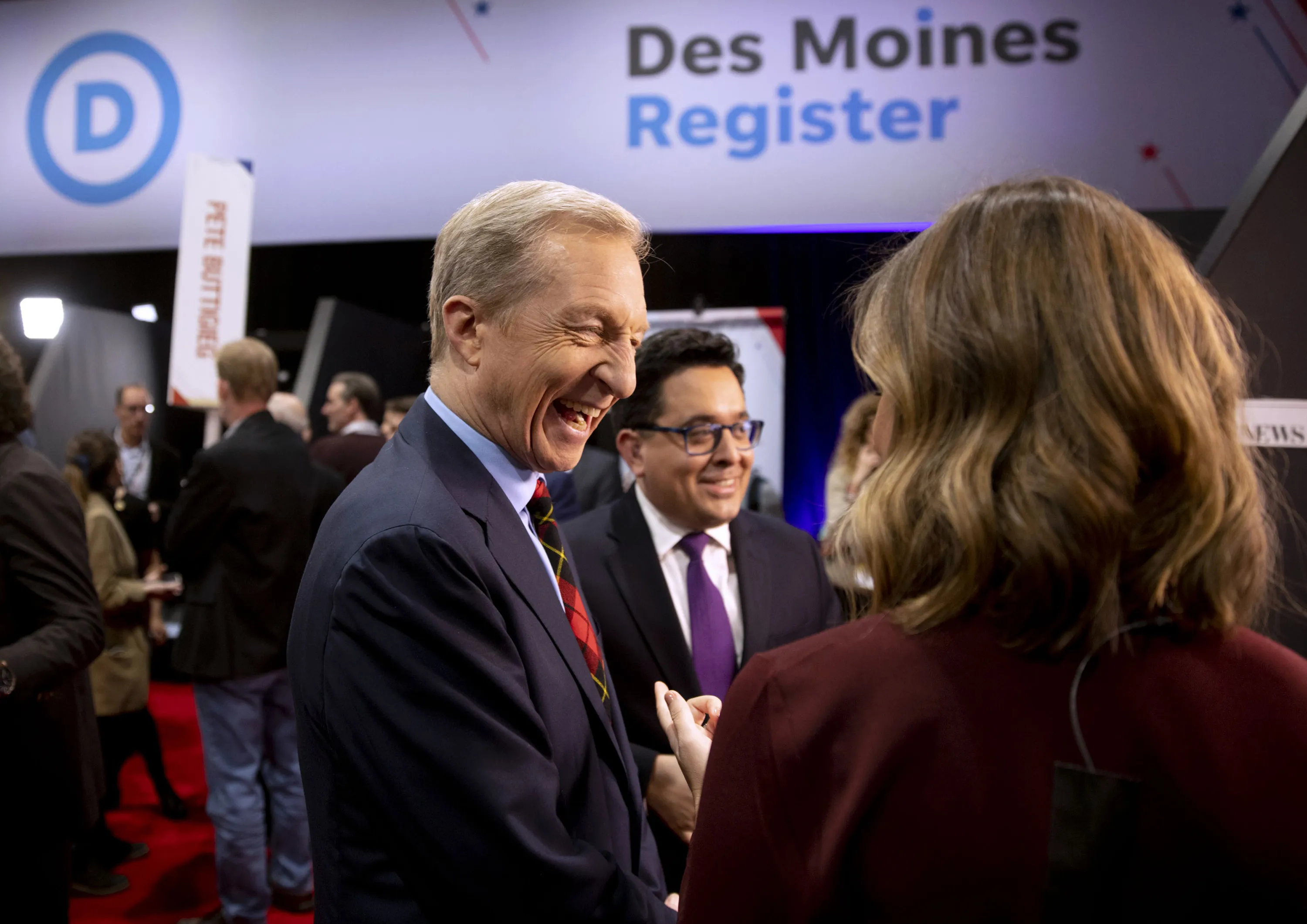 Tom Steyer speaks during an interview following the Democratic presidential debate in Des Moines, Iowa, on Jan. 14.