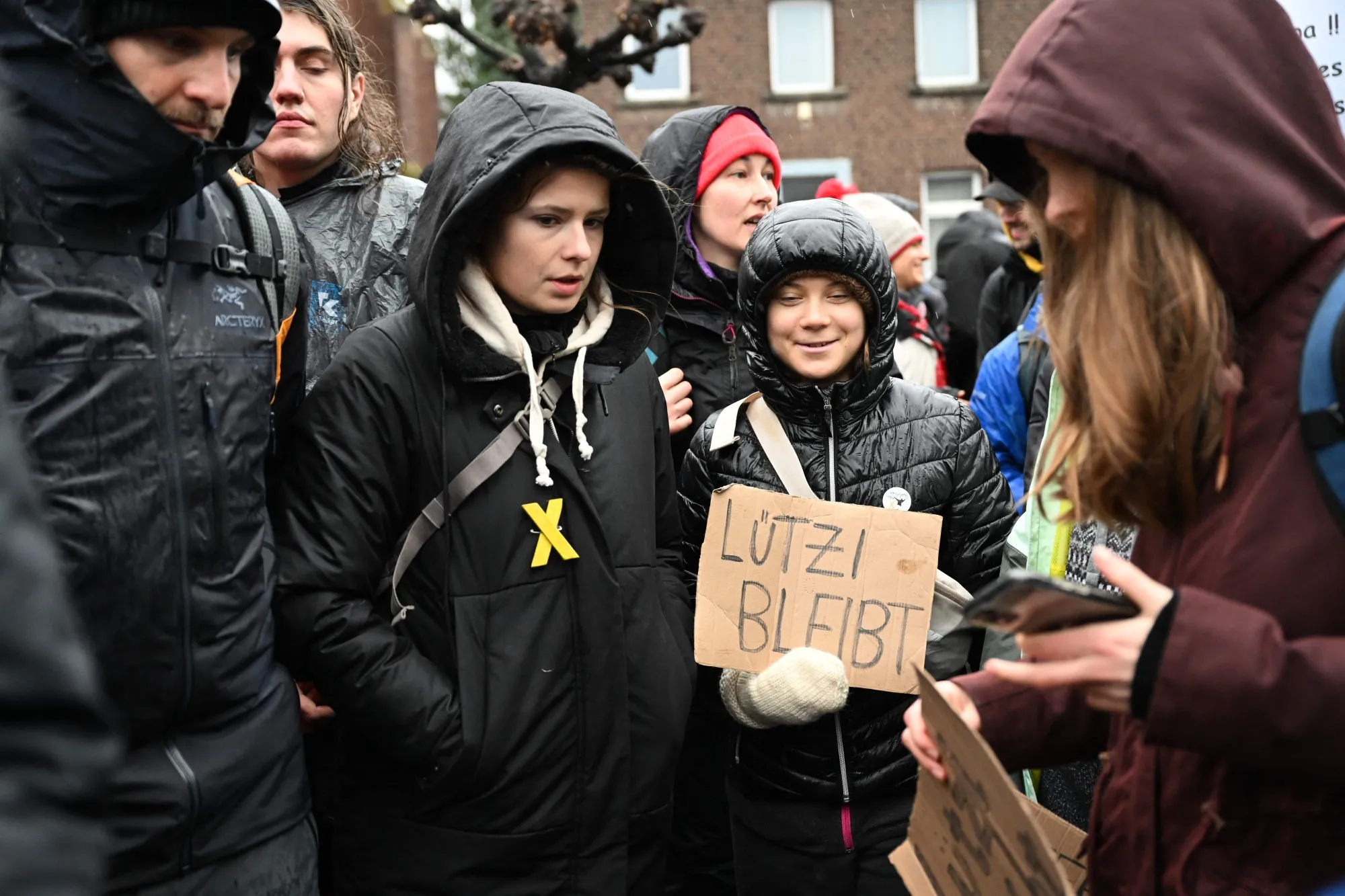 Greta Thunberg during a protest to stop the demolition of the village Luetzerath to make way for a coal mine extension on Jan.&nbsp;14.