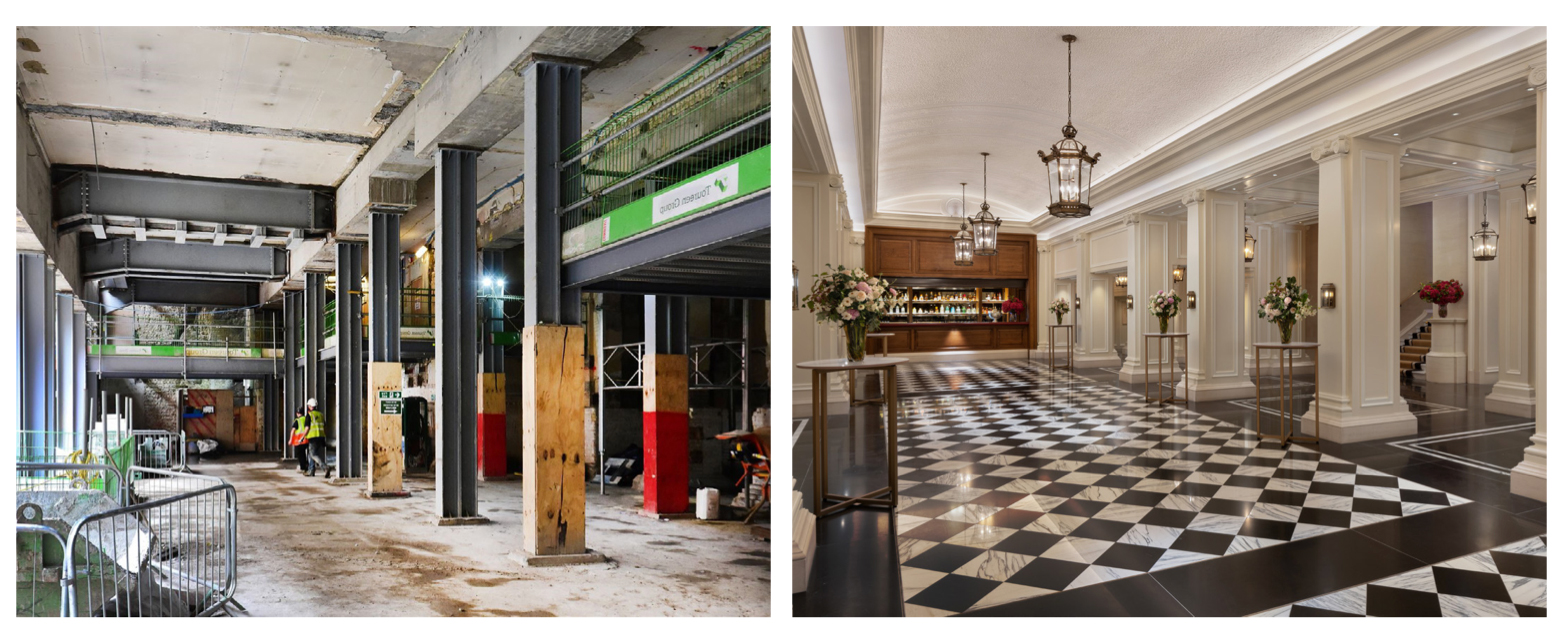 A function space in the OWO before and after renovation. Source: EPR Architects