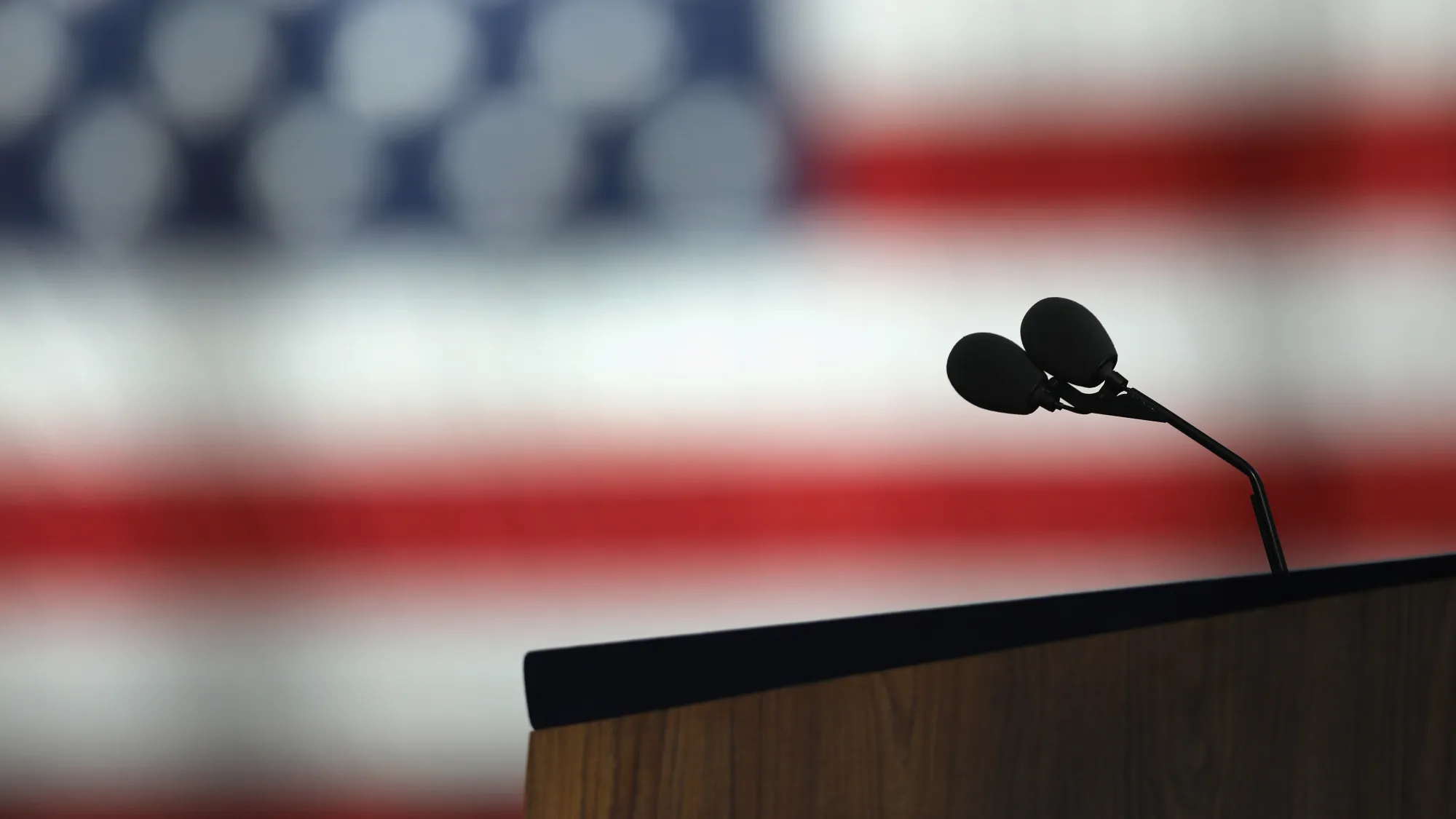 Microphones stand on stage where Democratic candidate Hillary Clinton will give her election night address on November 8, 2016 at the Javits Center in New York City. Both Clinton and Republican nominee Donald Trump are scheduled to hold election night events in Manhattan.
