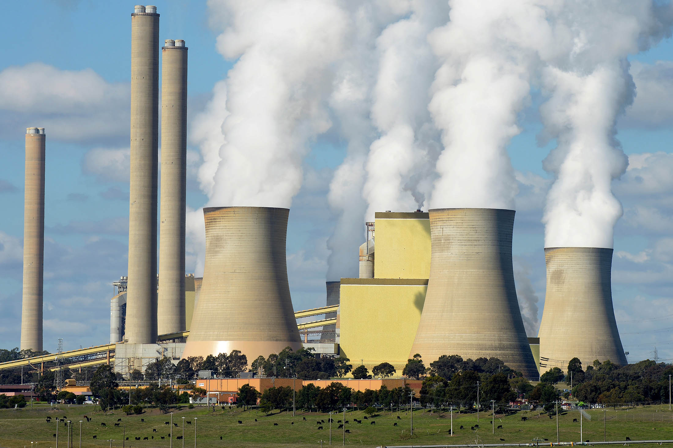 Steam billows from the cooling towers of the Loy Yang coal-fired power station operated by AGL Energy Ltd. in the Latrobe Valley, Australia.
