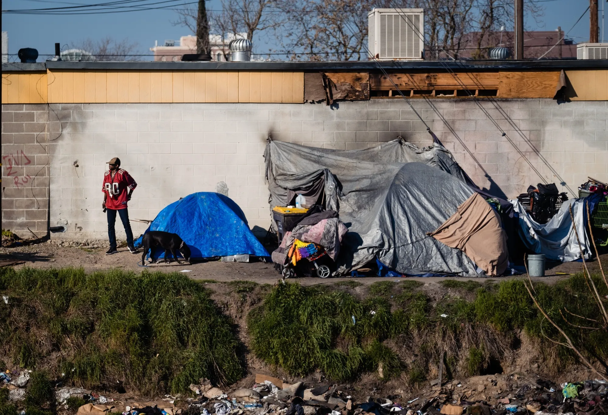 A homeless encampment&nbsp;in Stockton, California on Feb.&nbsp;7.