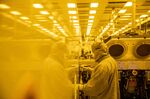 A worker&nbsp;wears&nbsp;a cleanroom suit&nbsp;inside a semiconductor&nbsp;manufacturing&nbsp;facility in Malta, New York.