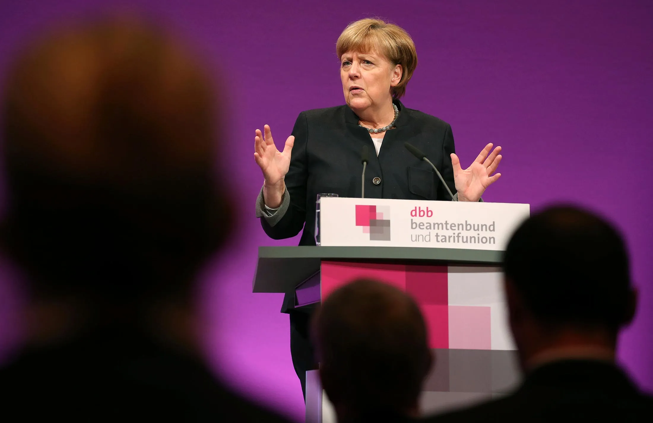 German Chancellor Angela Merkel speaks at the annual meeting of the German Civil Service Association in Cologne, Germany, on Jan. 9, 2017.
