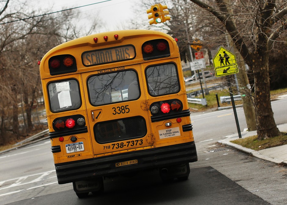 A New York City school bus in Queens, New York. New York City has the nation's largest school system and Queens schools are among the most overcrowded.