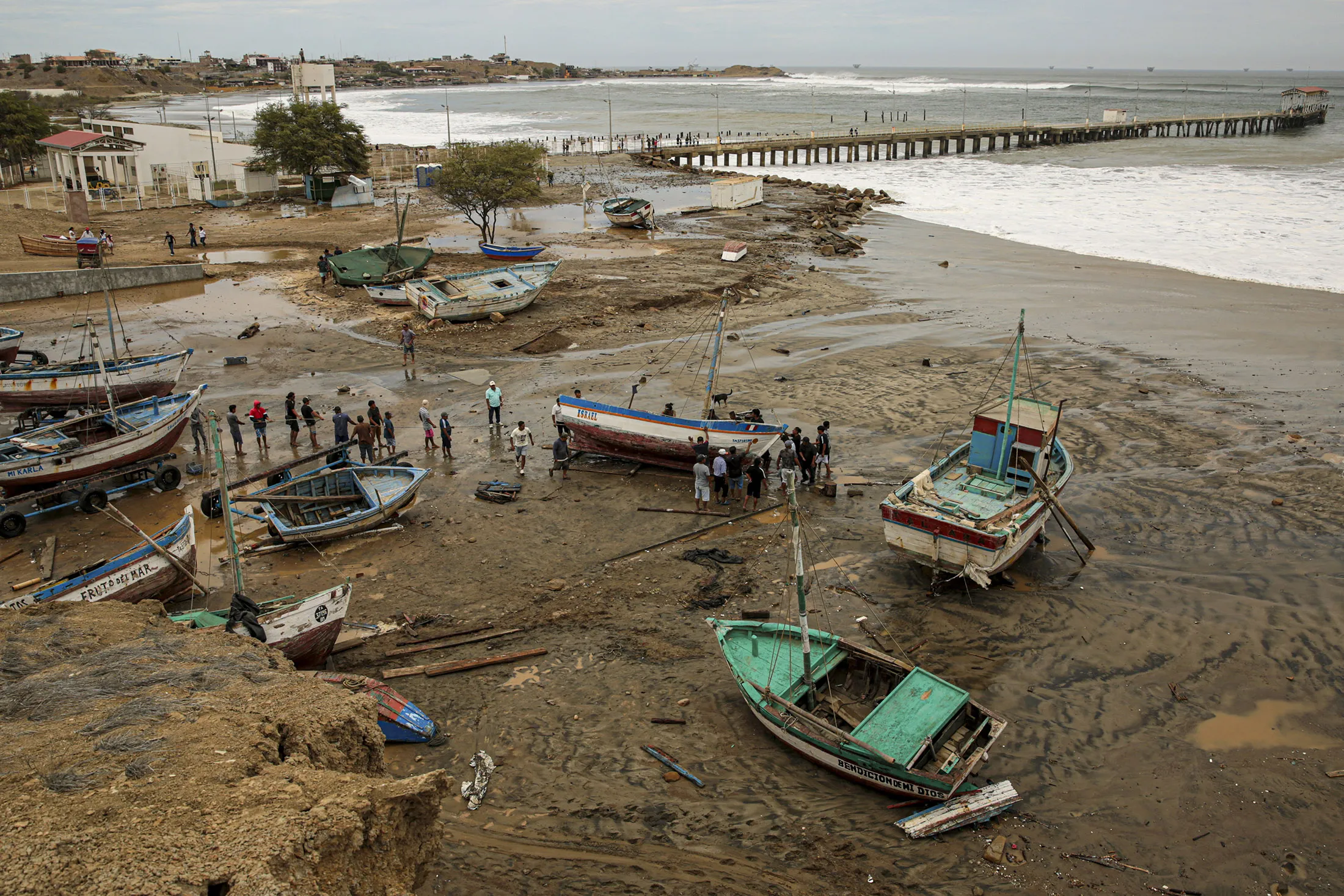 Fishing boats&nbsp;stranded by strong waves in Lobitos, Talara Province, Peru, on Dec.&nbsp;27.