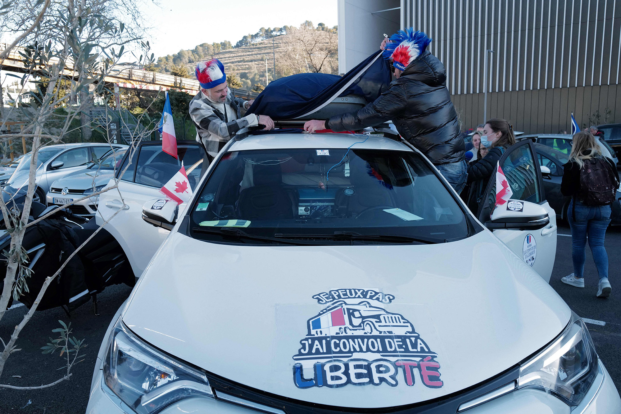 Motorists prepare to take part in the &quot;Convoi de la Liberté&quot;, in Nice.