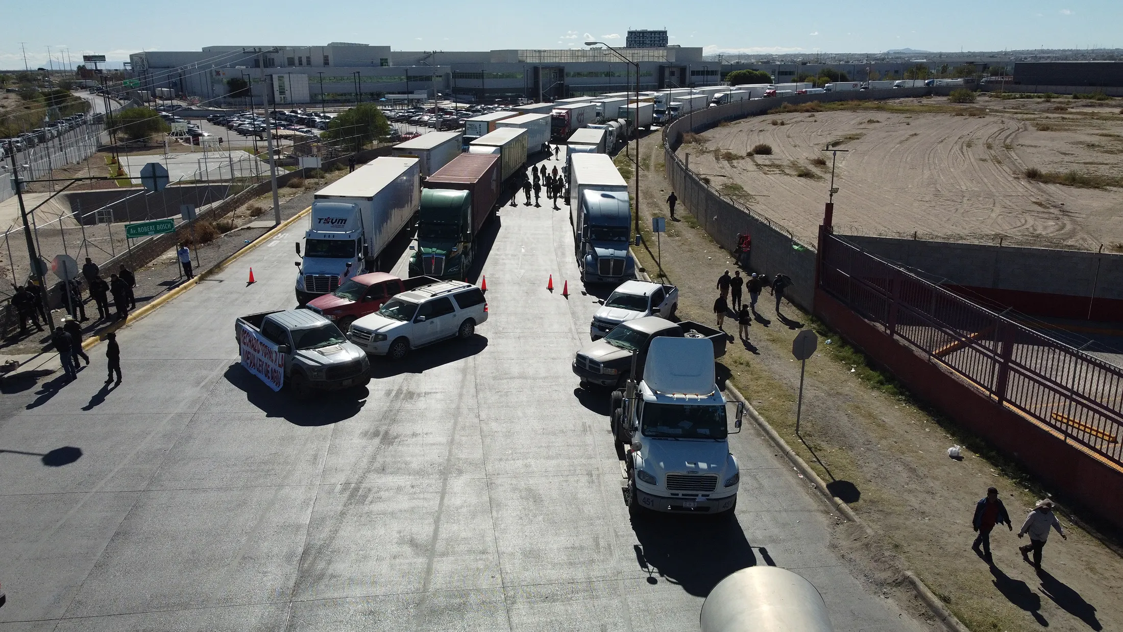 Trucks carrying export goods to the United States from Mexico.