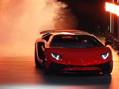 The new Lamborghini Aventador LP 750-4 Superveloce is seen during a press briefing ahead of the opening day of Auto Shanghai 2015.