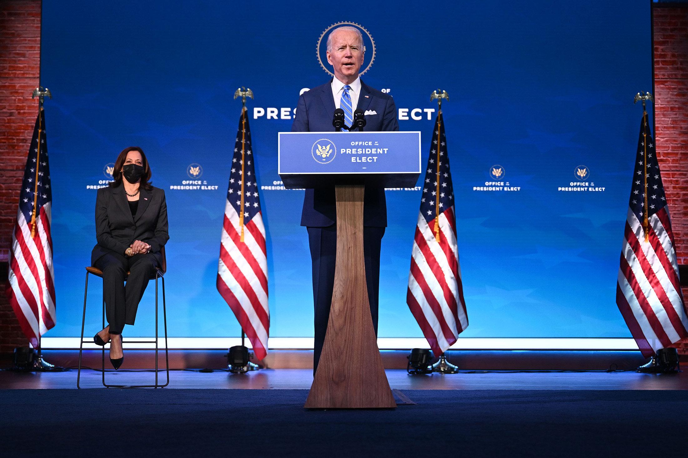 Joe Biden, right, and Kamala Harris in Wilmington, Del., Jan. 14.