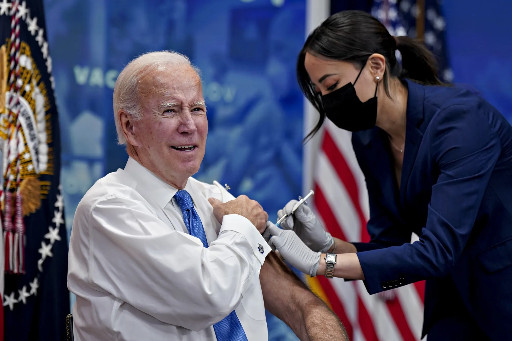 President Joe Biden receives a booster dose of the Covid-19 vaccine&nbsp;in Washington, DC, on Oct. 25.