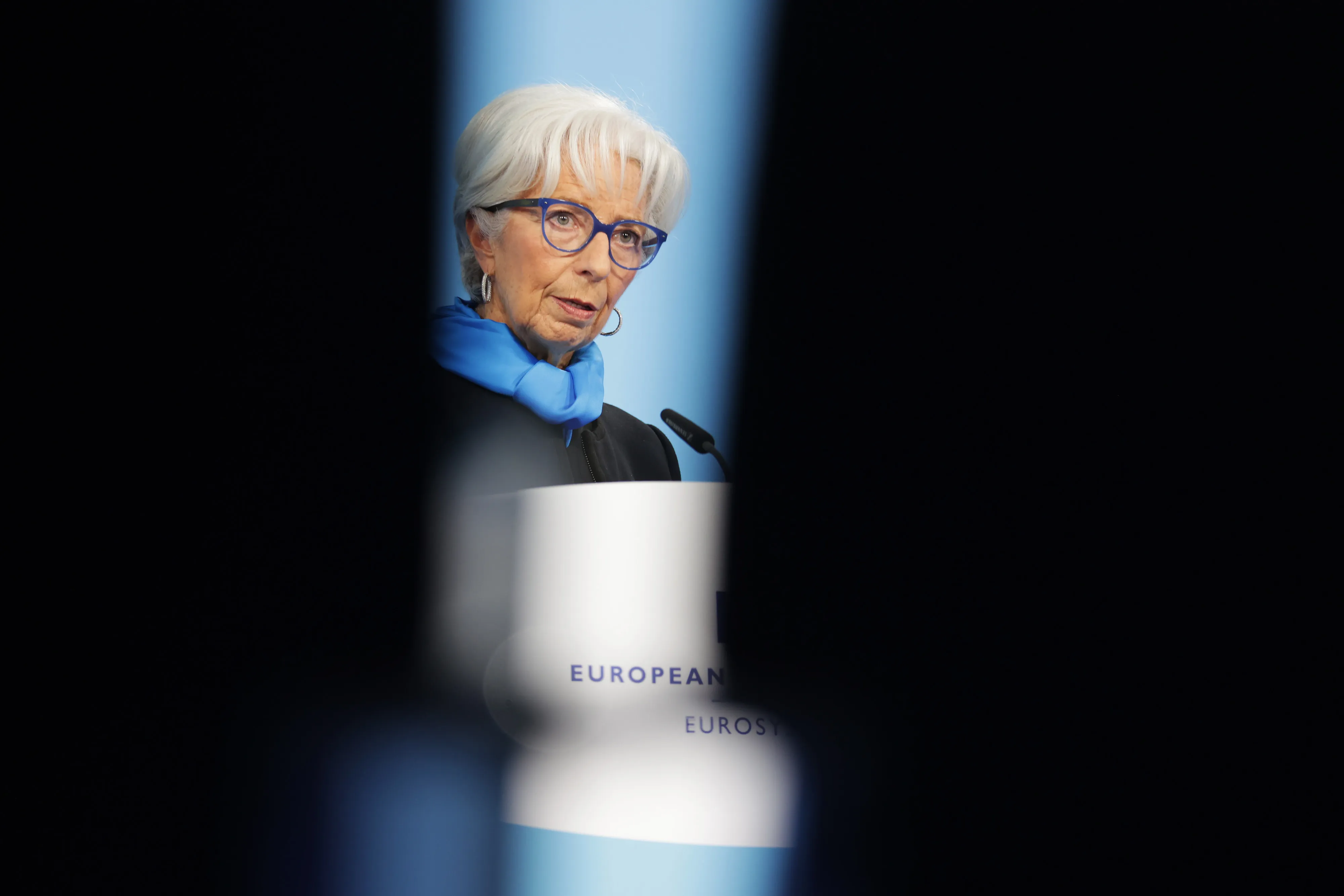 Christine Lagarde speaks to the media during a news conference in Frankfurt, on Oct. 28.