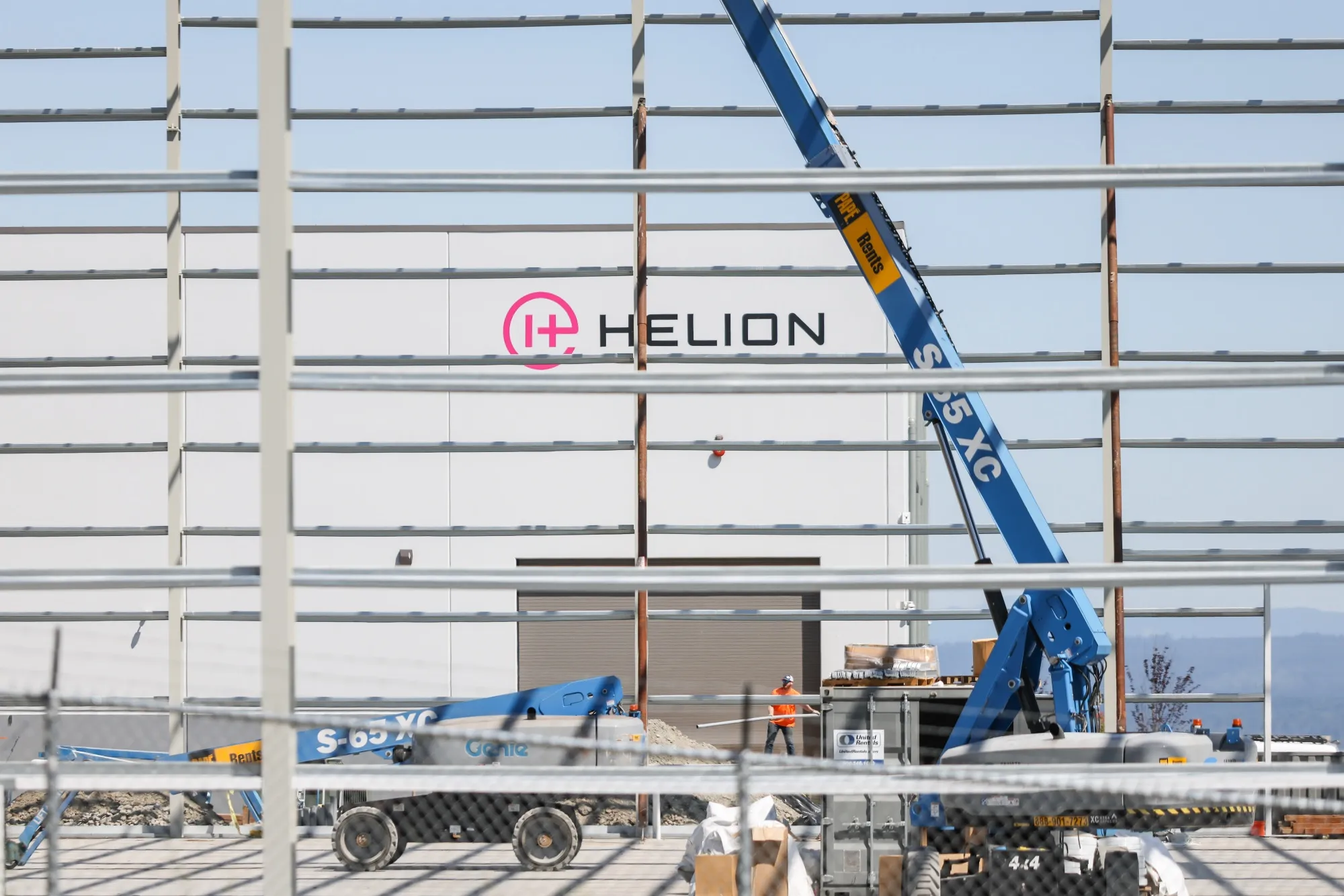 Construction at Helion Energy's facility in Everett, Washington, on July 10.