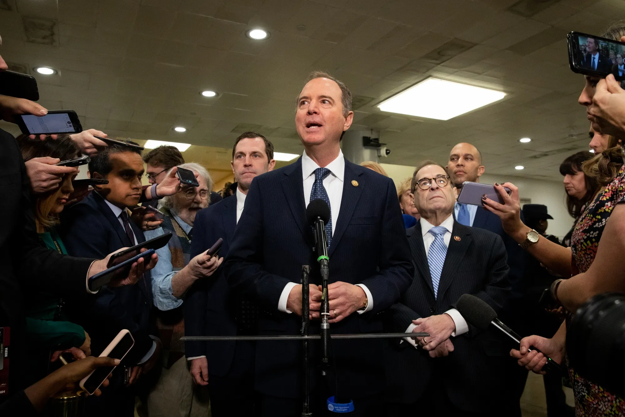 Adam Schiff speaks to members of the media at the U.S. Capitol in Washington, D.C. on Jan. 22.