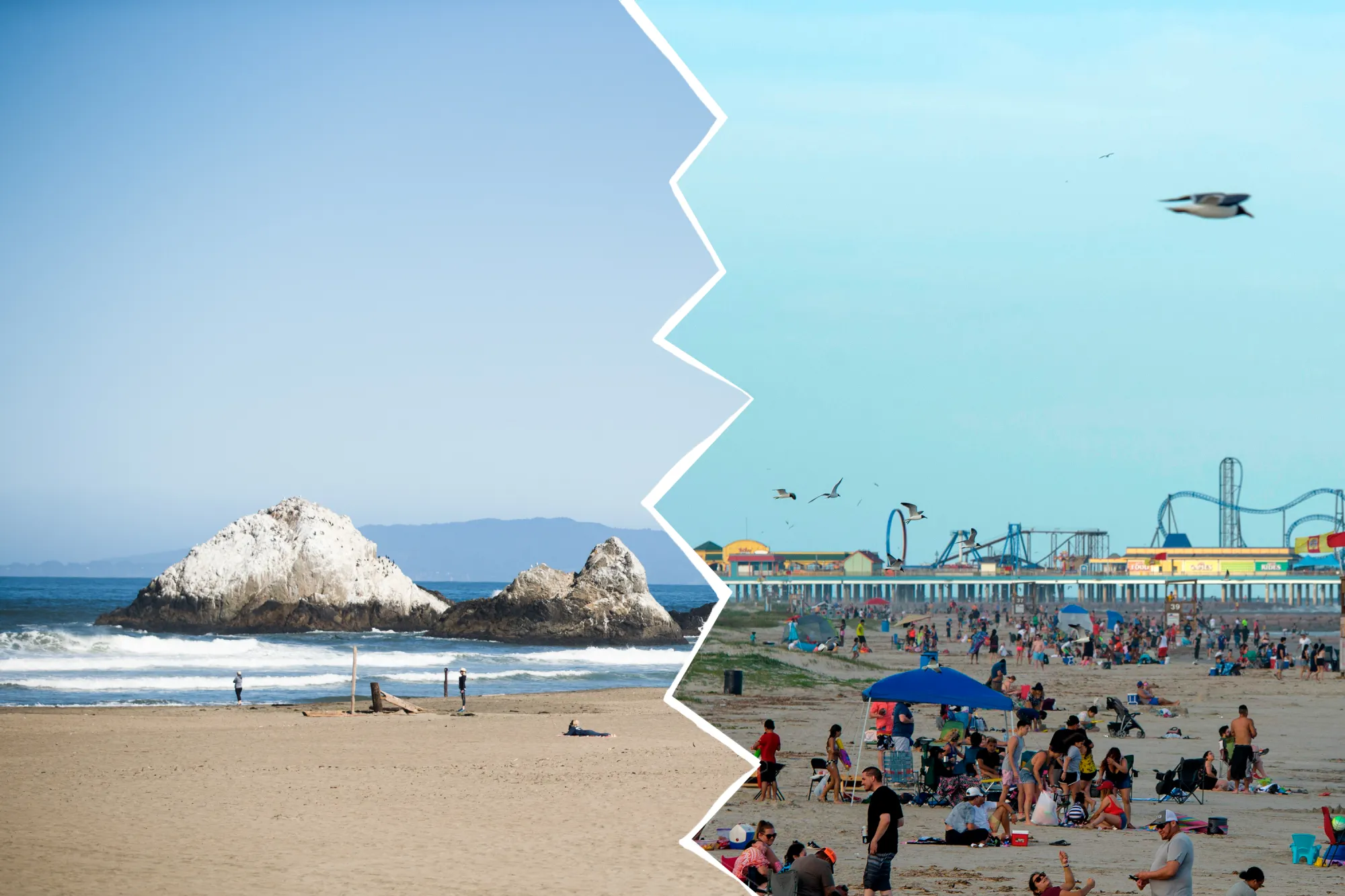 A California beach on May 3&nbsp;vs. a Texas beach on May 2.