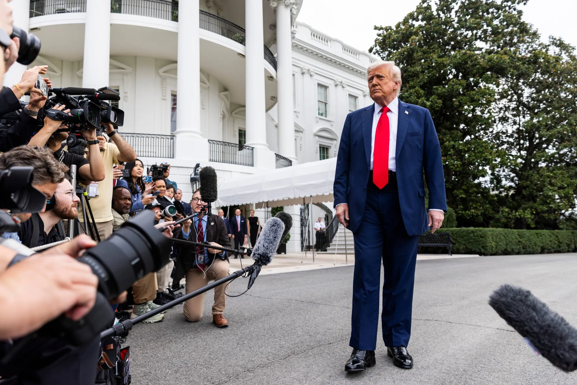 US President Donald Trump departs the White House on Sept. 21, for a memorial service for slain conservative activist Charlie Kirk.