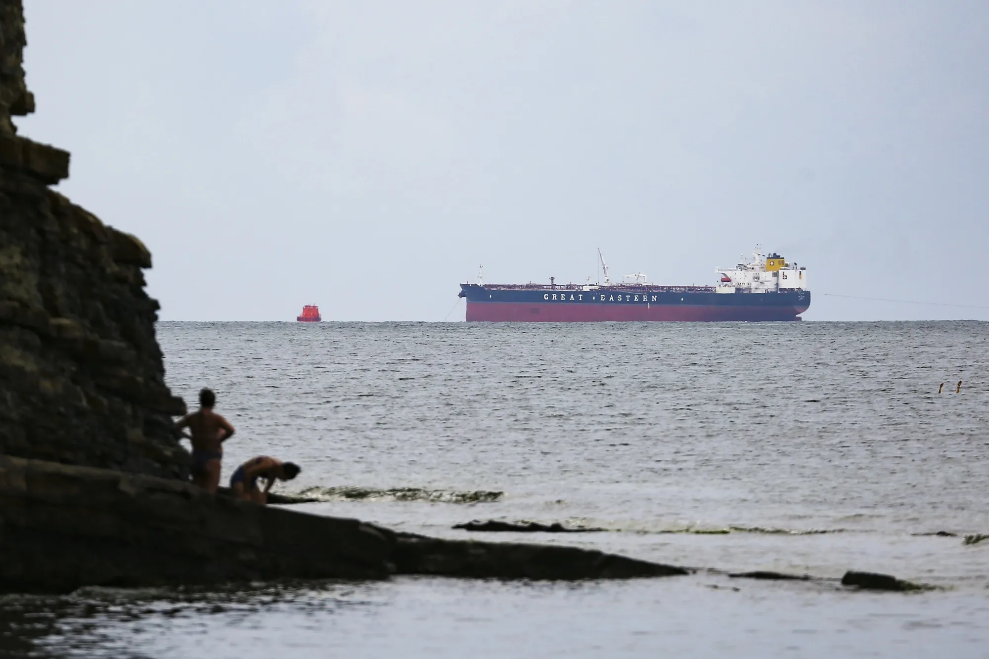A tanker and the terminal of the Caspian Pipeline Consortium, left, in&nbsp;the Black Sea near Novorossiysk, Russia.