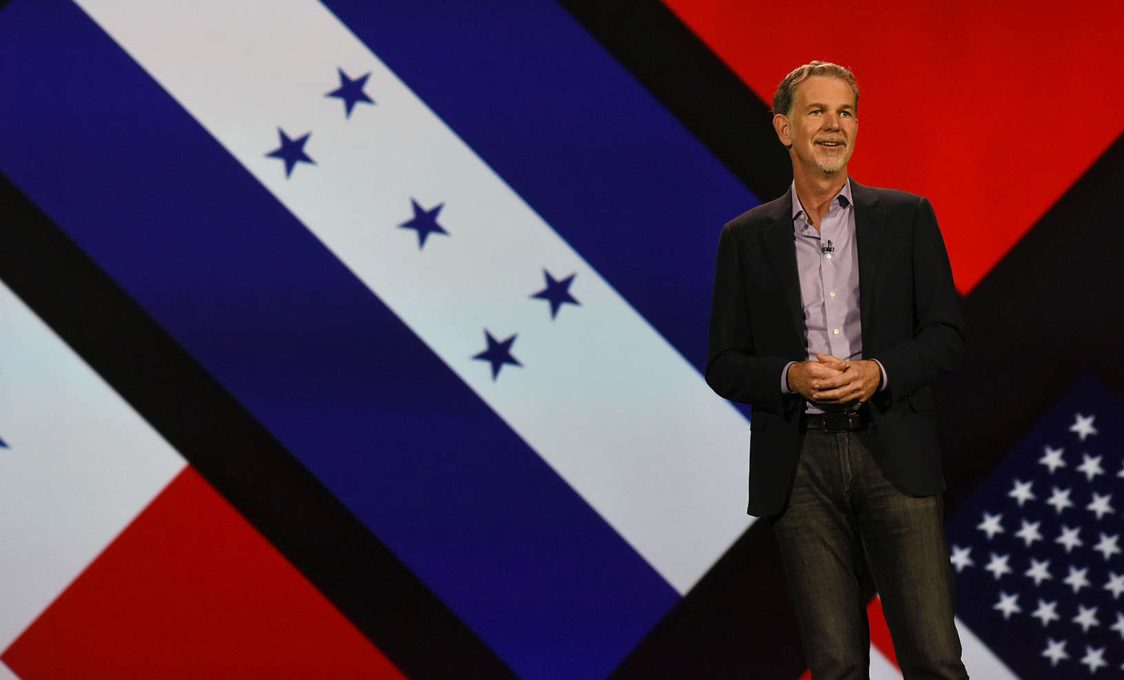 Reed Hastings, chairman, president and CEO of Netflix, speaks during an event at the 2016 Consumer Electronics Show in Las Vegas, on Jan. 6.
