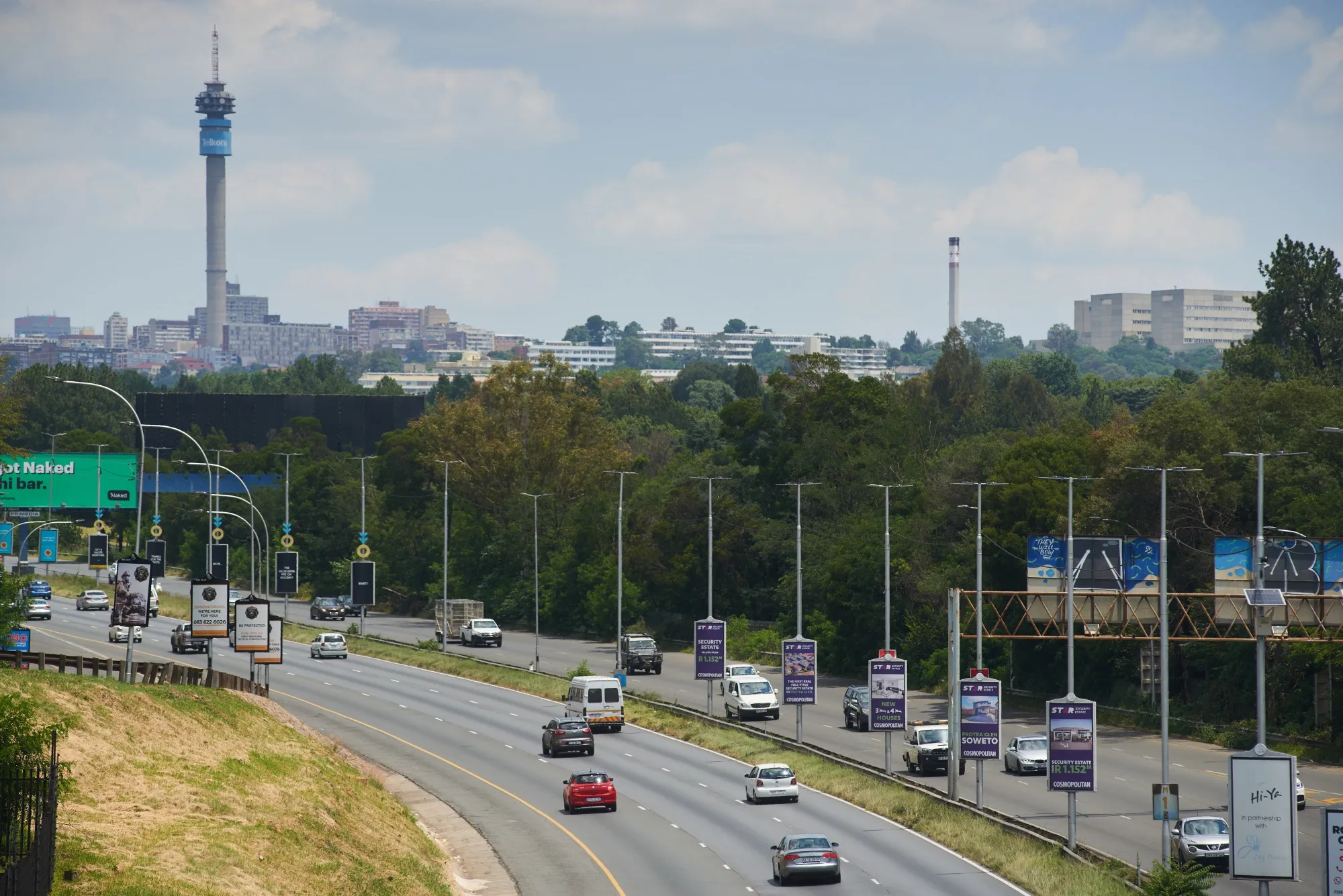 Traffic on a highway in Johannesburg.