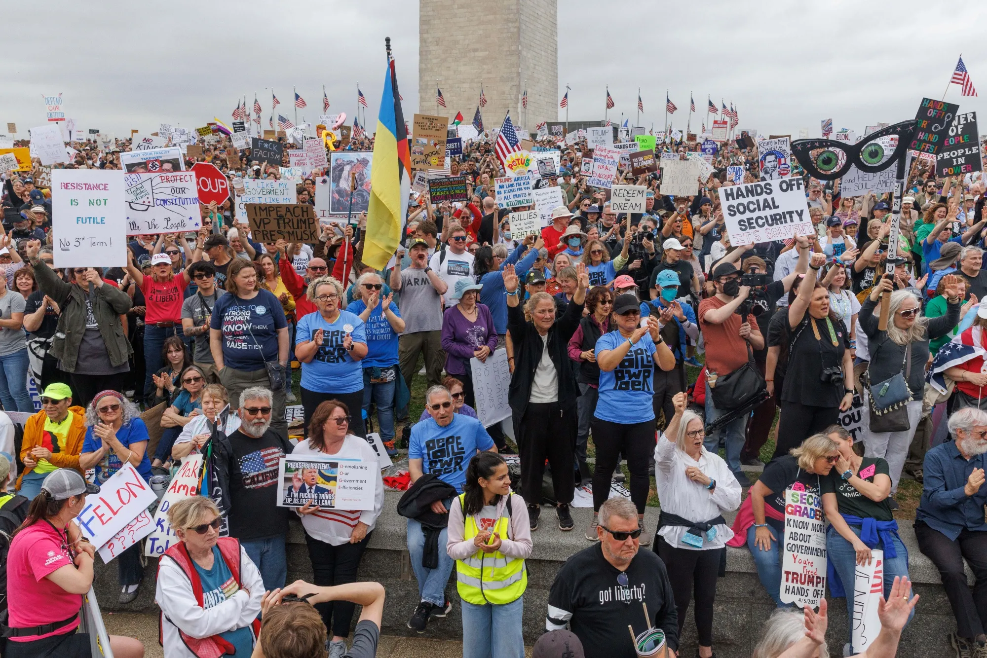 Demonstrators during a “Hands Off” protest on the National Mall in Washington, DC, on April 5.