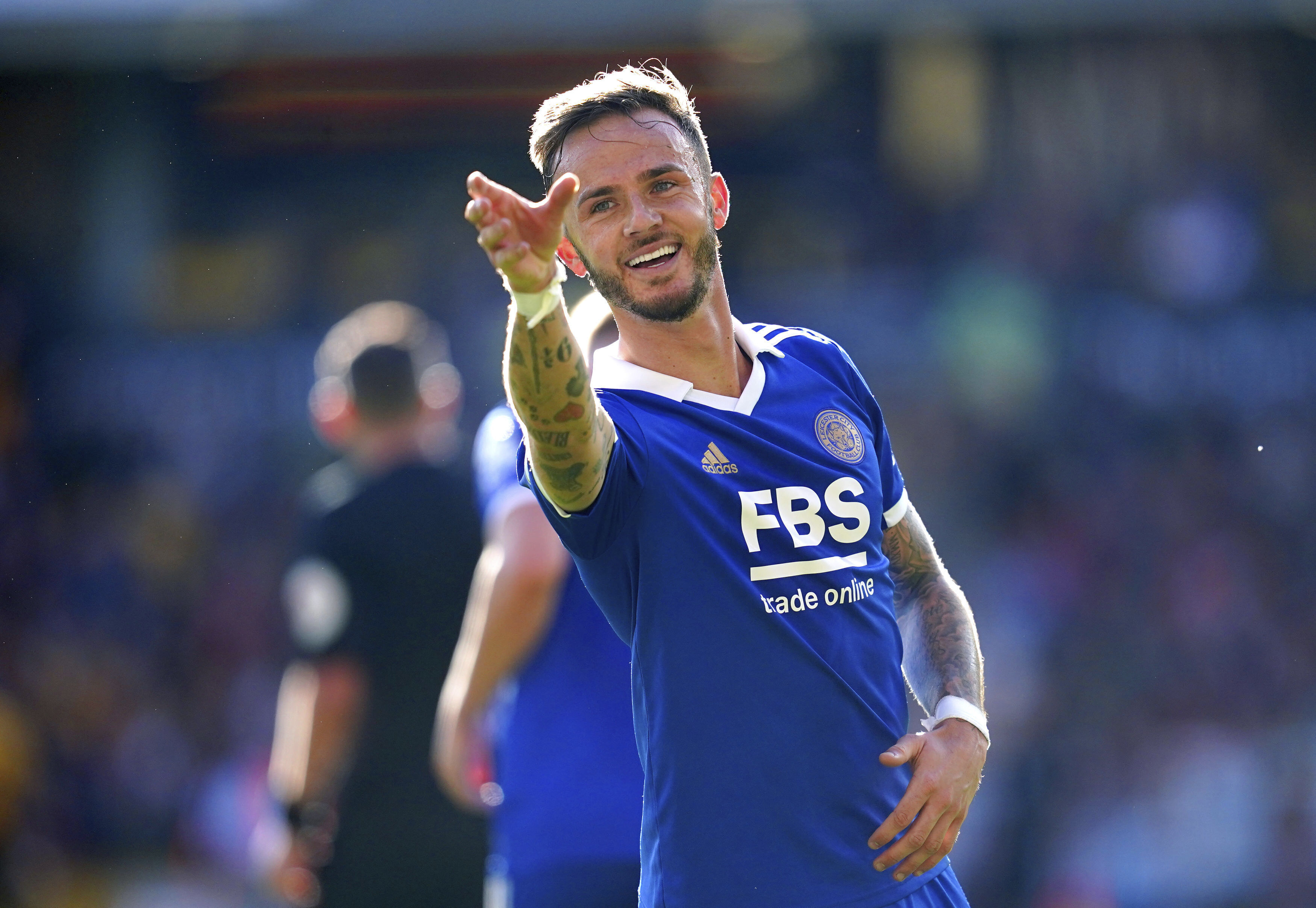  James Maddison of Leicester City celebrates scoring a goal during the match against Tottenham Hotspur.