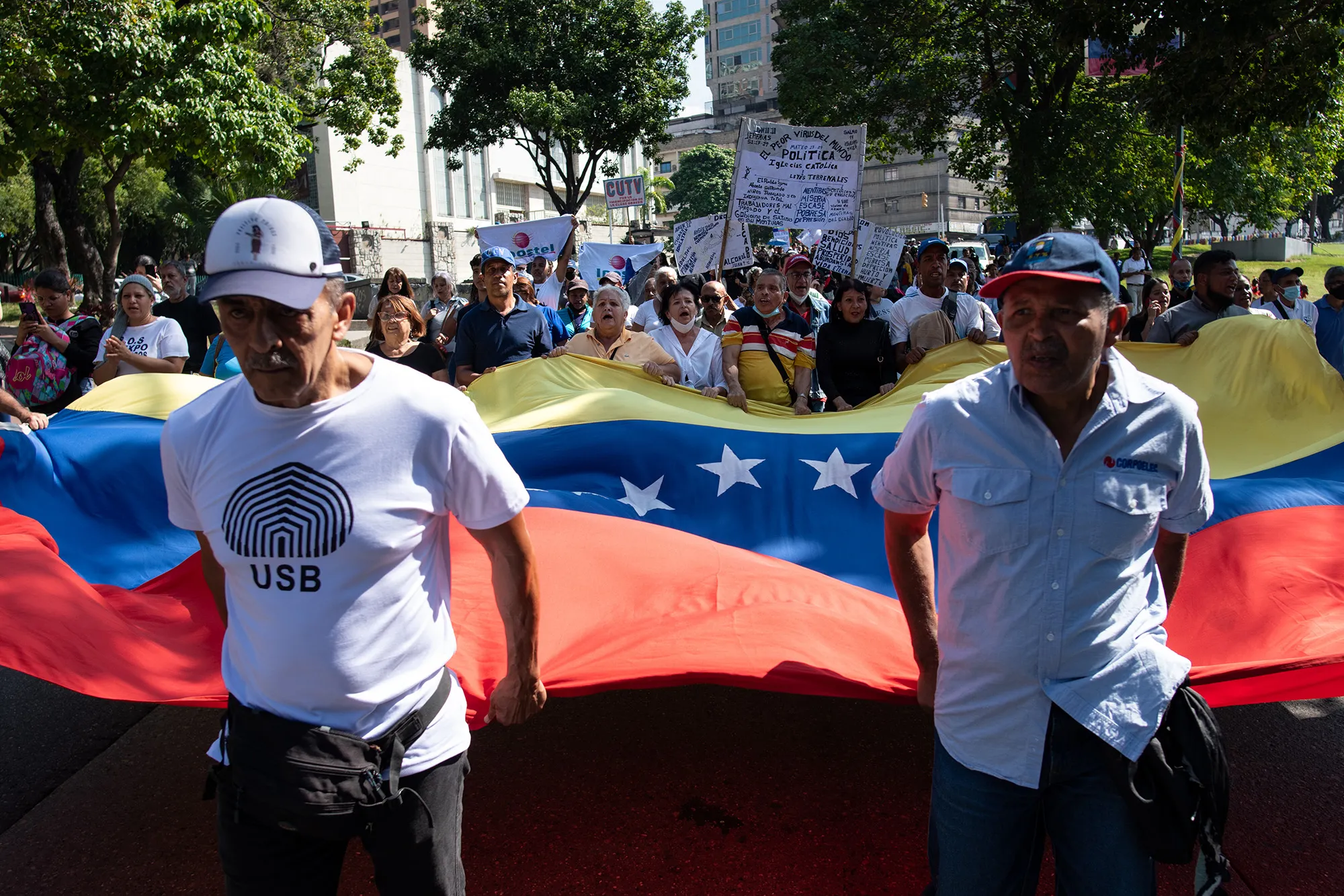 Demonstrators during a protest in support of teachers in Caracas, on Jan. 16.