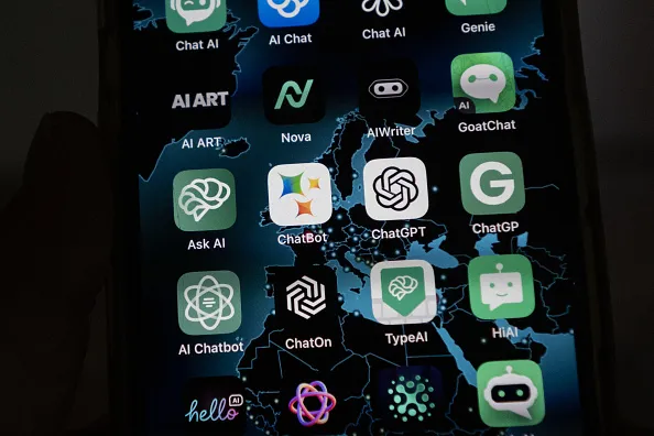 Illustrated icons of&nbsp;OpenAI's&nbsp;ChatGPT and others&nbsp;on a smartphone screen in Oslo&nbsp;on July 12, 2023.