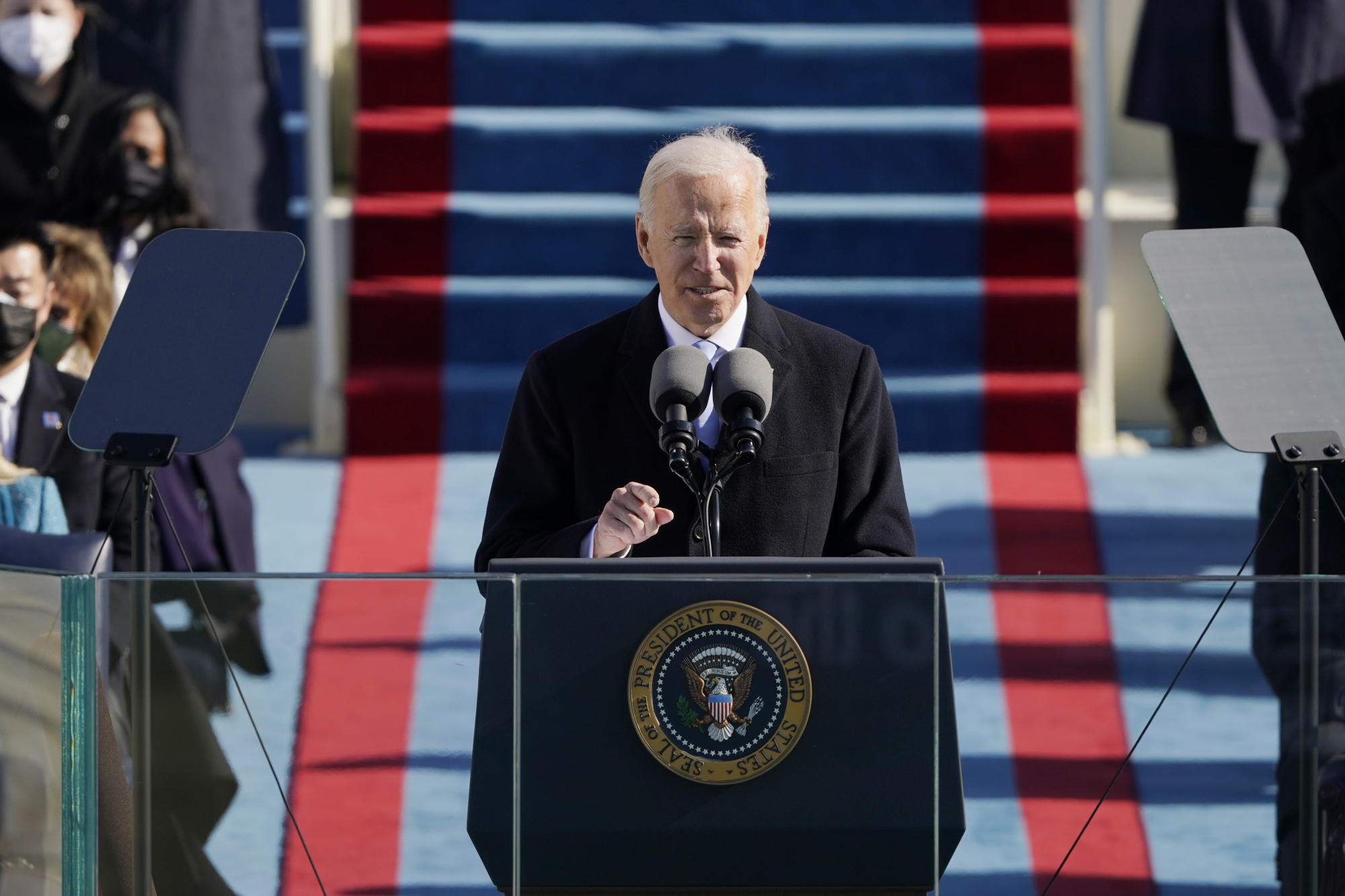 President Joe Biden speaks during his inauguration on Jan. 20.
