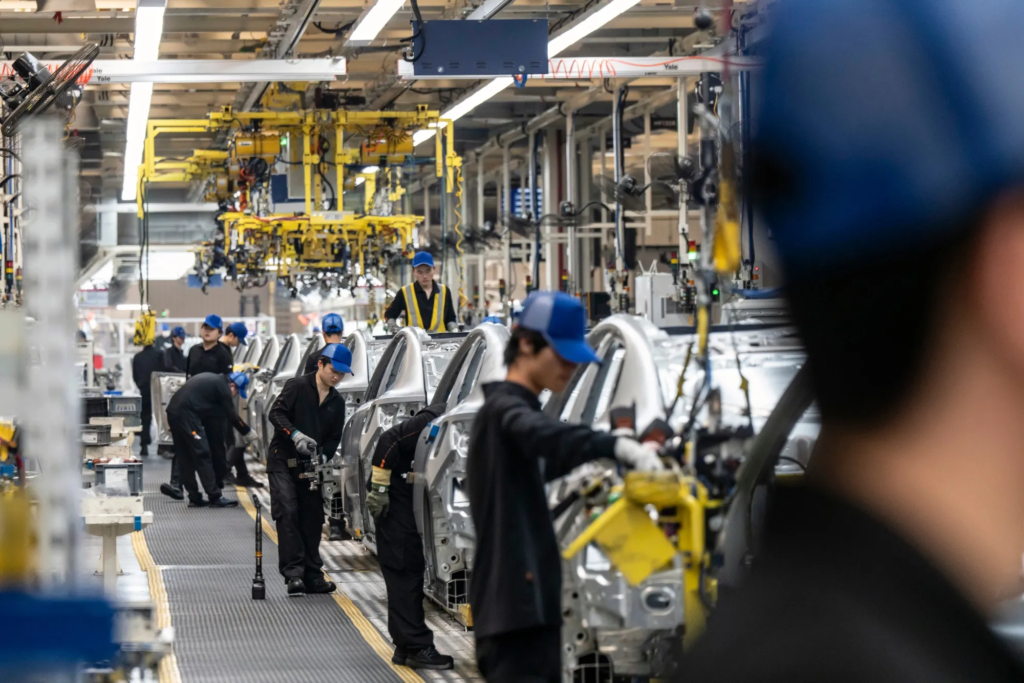 The body shop floor at the Zeekr Group Intelligent Factory in Ningbo, China.
