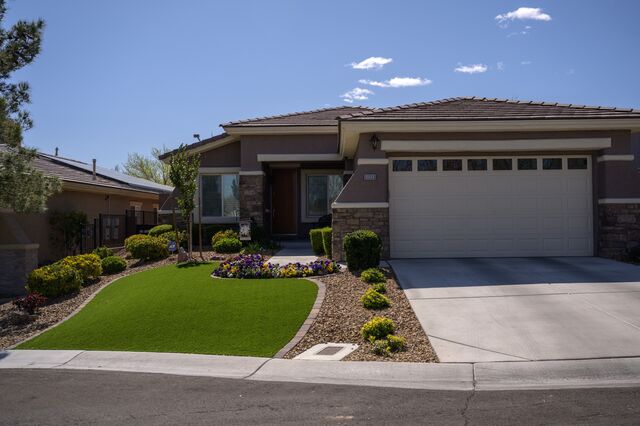 Artificial turf is seen at the home of Marilyn Phillips and Ned Phillips in Las Vegas, Nevada on March 16, 2022.