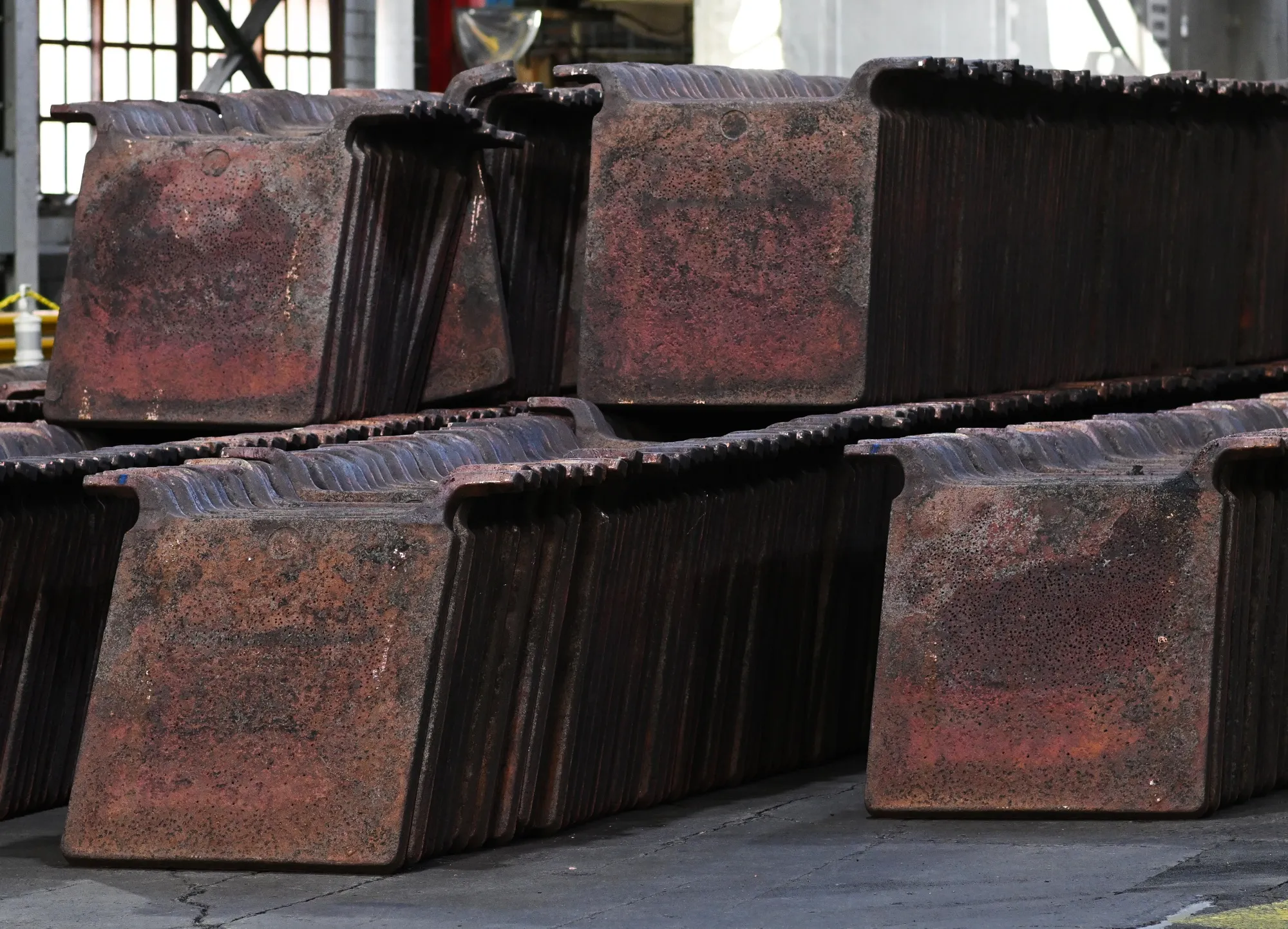 Copper anodes at the Glencore Canadian Copper Refinery in Quebec