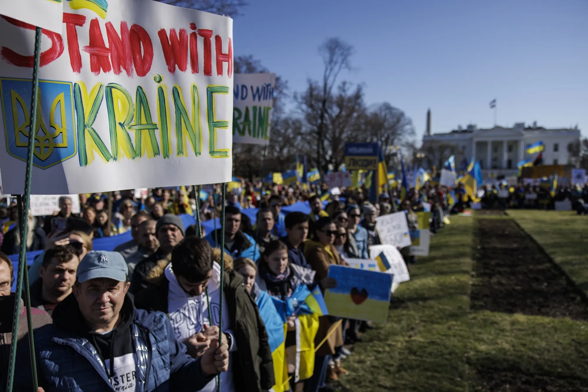 Demonstrators&nbsp;protest outside the White House&nbsp;on Sunday against the Russian invasion of Ukraine.
