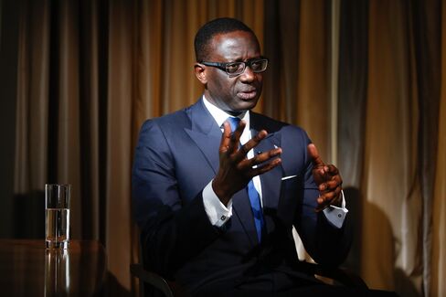 Tidjane Thiam speaks on March 23.