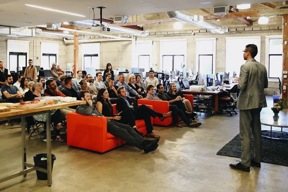 An UnCollege fellow gives his capstone presentation at the program's San Francisco headquarters.