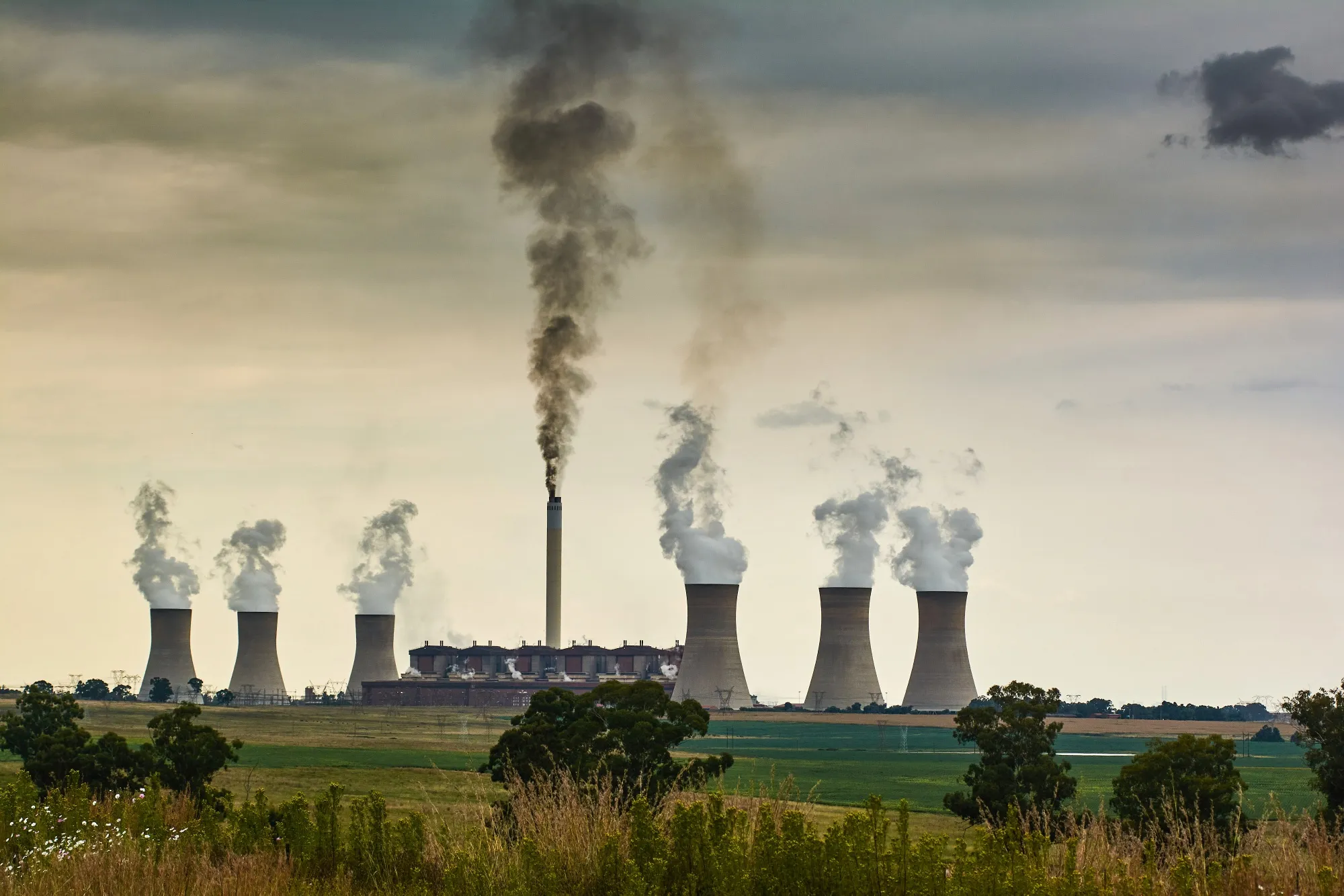 Emissions from a coal-fired power station in Mpumalanga, South Africa.