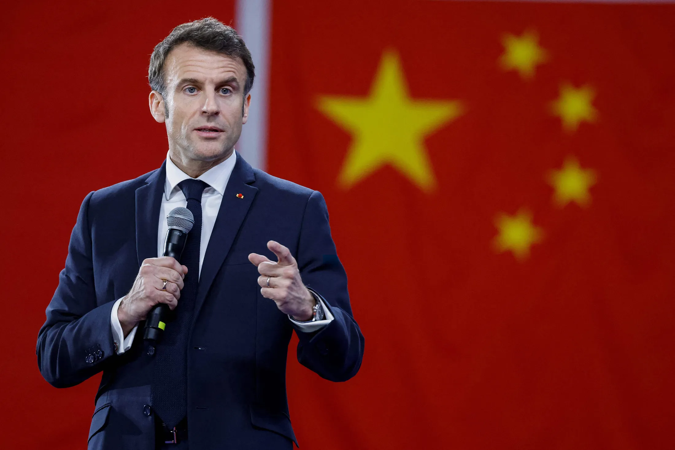 Emmanuel Macron speaks at the Sun Yat-sen University in Guangzhou, China, on April 7.