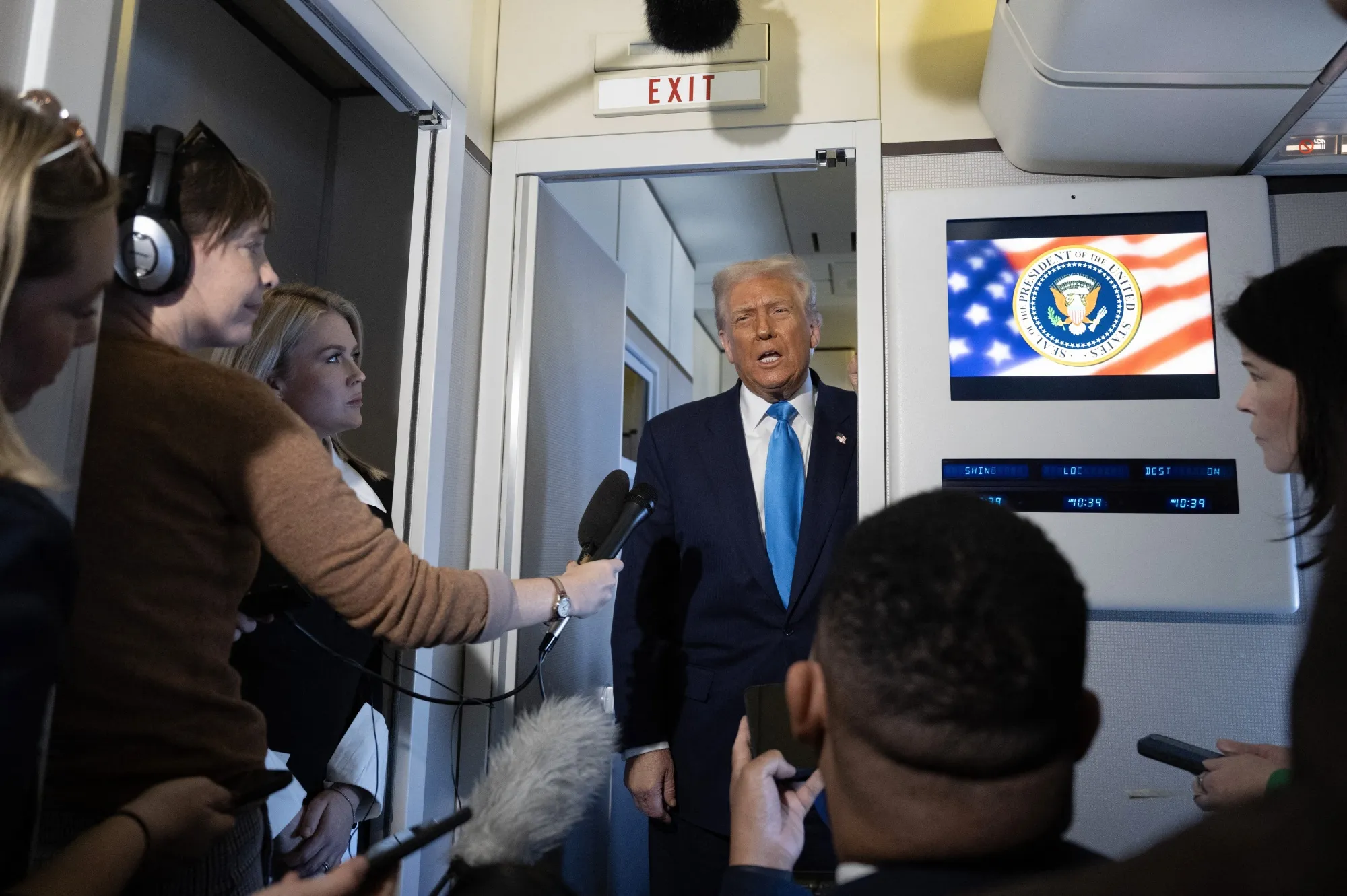 Donald Trump speaks aboard Air Force One while travelling from Japan to South Korea.